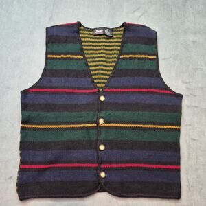 Impact Vintage 90s y2k Striped Cardigan Sweater Vest XL Woven Ramie Cotton
